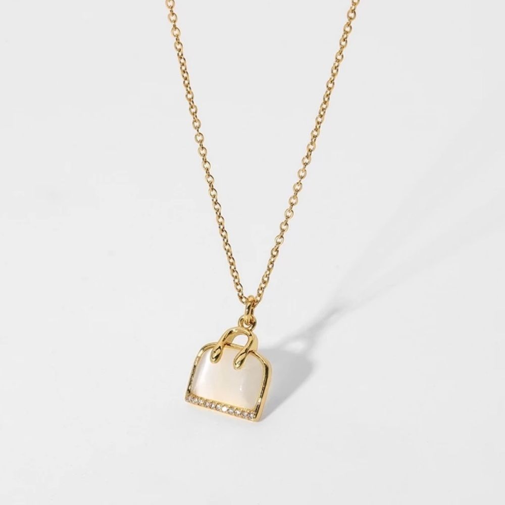 Gold Diamond Handbag Pendant Necklace